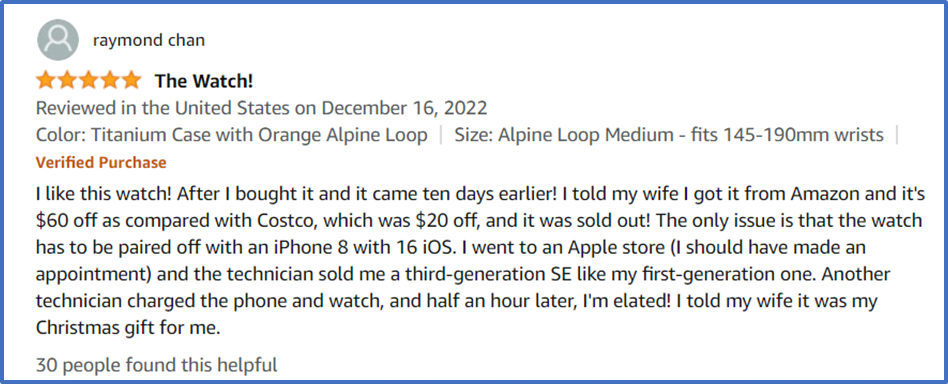 Review of the Apple watch from Amazon