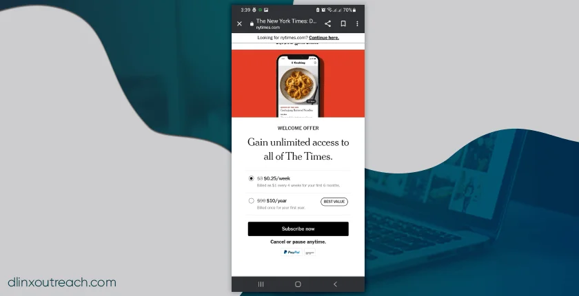 Mobile version of the New York Times